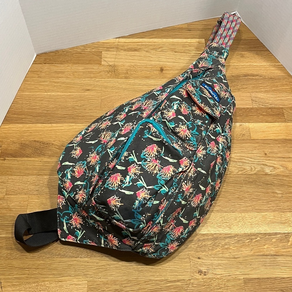 KAVU Black w/ Colorful Sparklers Print Rope Sling Crossbody Purse Travel Bag